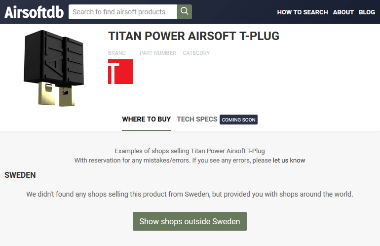 Airsoft T-Plug page on AirsoftDB.com. 